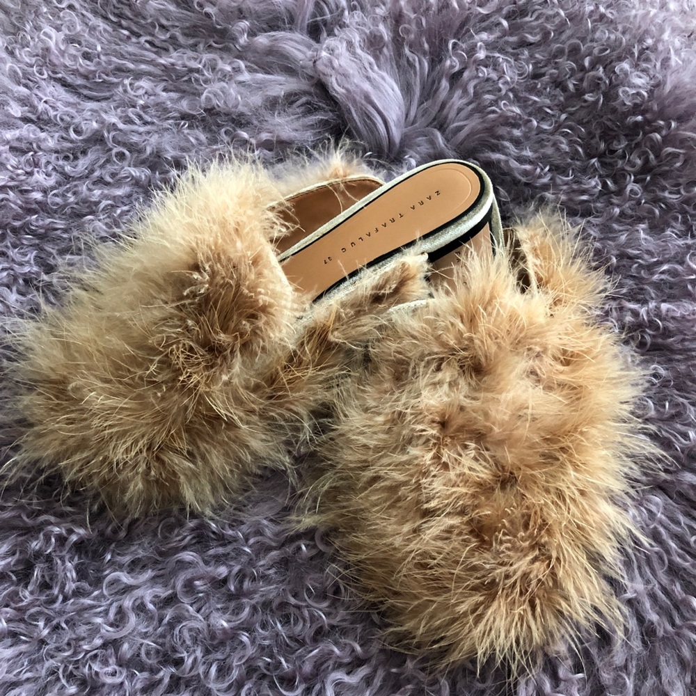 Zara Marabou Feather Mule Size 37 7 us